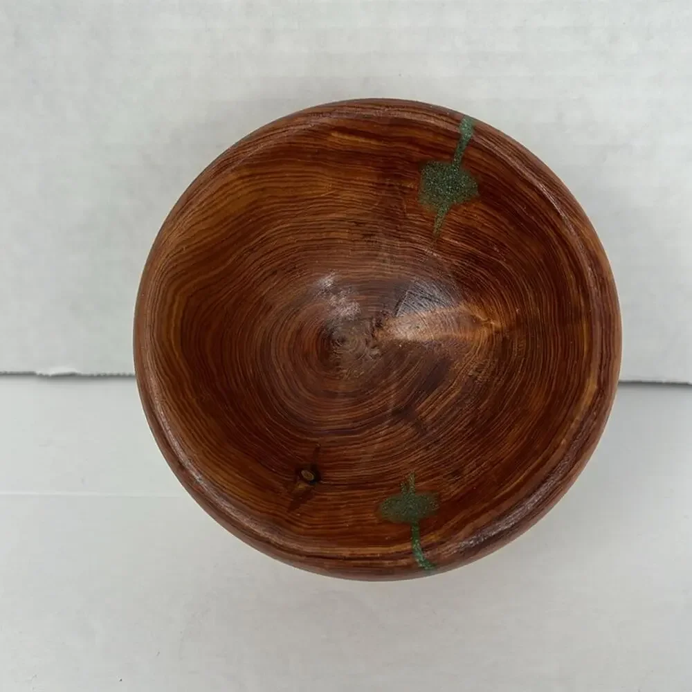 Decorative Wooden Bowl with Green Inlay Hand Crafted Shilling 4x3 Inch